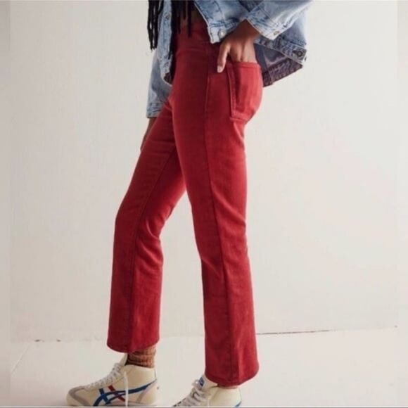 NWT Free People | We The Free | Red In My Feelings Mid-Rise Crop Boot Jeans Sz S - Picture 2 of 9